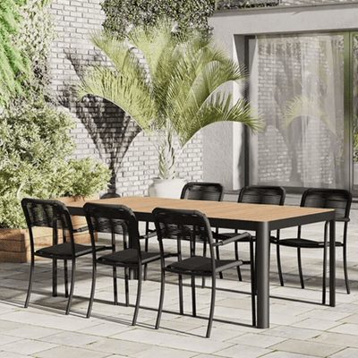 7pc Aluminum, Teak & Rope Dining Set - Outdoor Space Designs