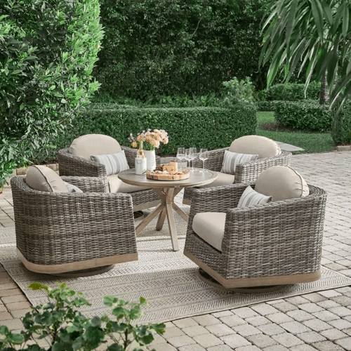 Avondale 5Piece Swivel Aluminum Wicker Set Outdoor Space Designs