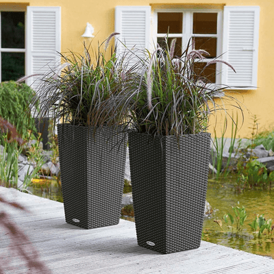 Lechuza Cubico Cottage Tall Plastic Wicker Planter - Outdoor Space Designs