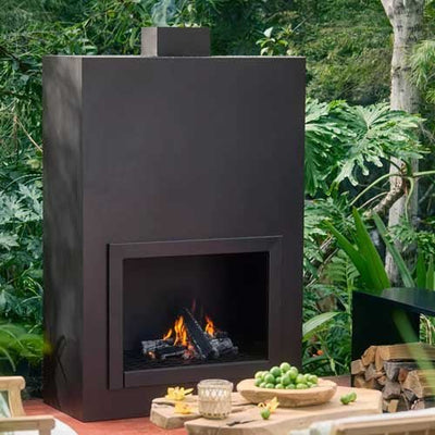 Weathering Steel Fireplace - Outdoor Space Designs