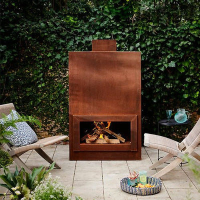 Weathering Steel Fireplace - Outdoor Space Designs