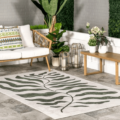 Palm Branch Washable Outdoor Rug - Outdoor Space Designs