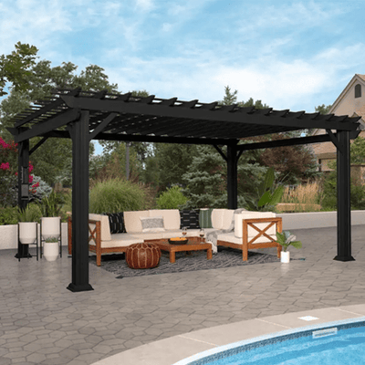 Steel Pergola with Sail Shade Soft Canopy - Outdoor Space Designs